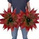 2 Pack Artificial Fall Agave Plants 28 Inch Large Size Faux Succulent Stems Outdoor Decorating Realistic UV Resistant Tropical Plant Plantas Artificiales Decorativas Grandes - 29 Leaves, Red