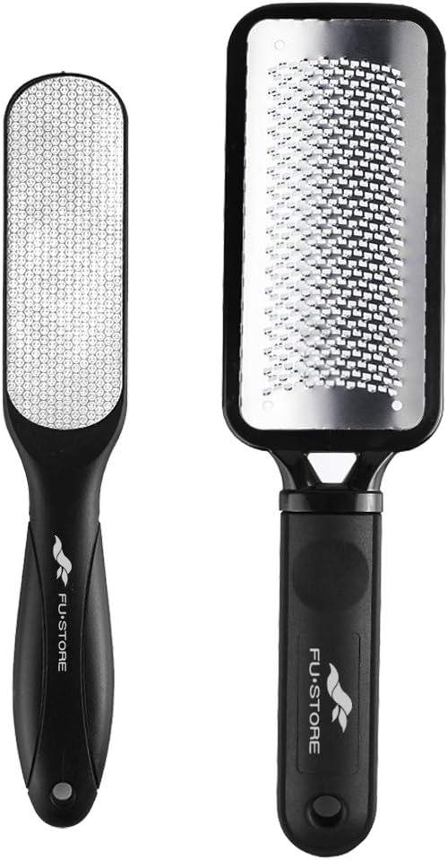 Fu Store 2 Pack Foot Files Callus Remover Stainless Steel Foot Rasp and Dual Sided Feet File Professional Scrubber Pedicure Tools Premium for Feet Care Remove Hard Skin, Black