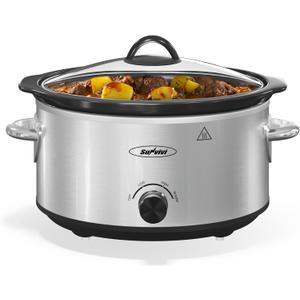 4QT Slow Cooker & Mini Food Warmer with Removable Ceramic Pot, 3 Heating Settings, Dishwasher Safe Glass Lid, Stainless Steel,Sliver