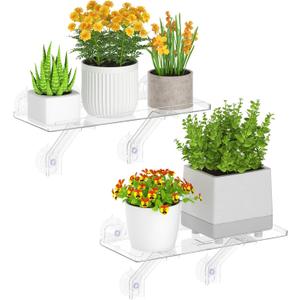 Lifewit 6" Extra Wide & Strong Window Plant Floating Shelves 2 Pack, Heavy Duty Acrylic Suction Cup Shelf, Sill Extender for Succulent Plants, Seed Starter Pots, Herb Planters 38 x 15 cm/15.2x6