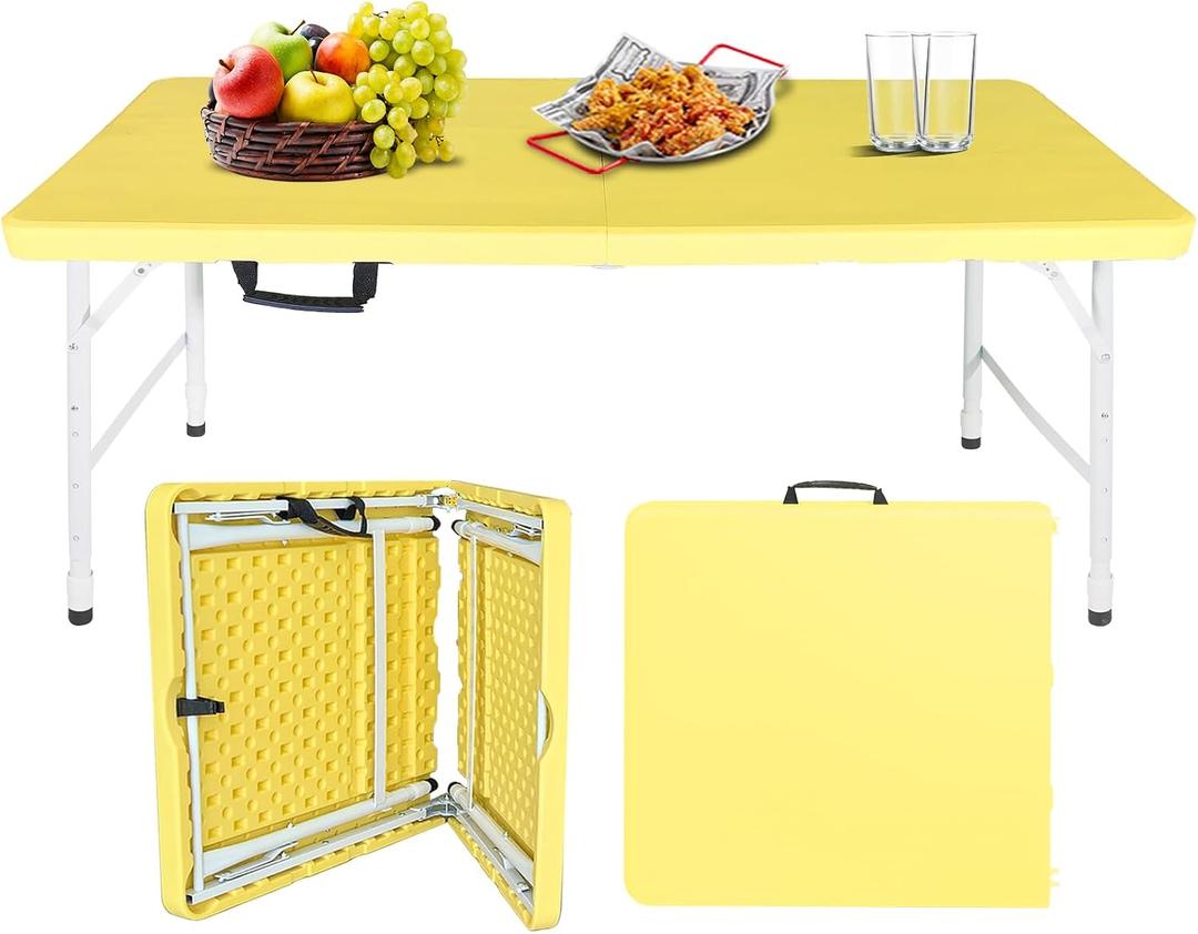 Portable Plastic Folding Table 4ft/6ft/8ft Heavy Duty White Black Picnic Dining Table Fold-in-Half for Camp Party Kitchen Indoor Outdoor