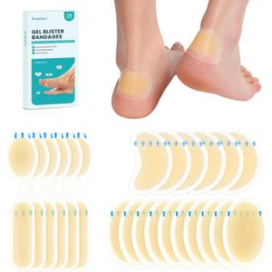 Promifun Blister Pads - 28 ct Water Resistant Hydrocolloid Bandages for Foot, Toe, Heel - Gel Blister Cushions for Prevention & Recovery, Variety Pack