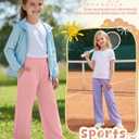 LessonZoo 3 Pack Girls' Pants with Pockets Wide Leg High Waist Teen Casual Sweatpants Kids Baggy Summer Joggers(Pink, Purple, Light Pink,5-6 Years)