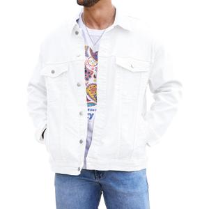 Bindefon Denim Jackets for Men Trucker Jean Jacket Unlined Coats Spring Fall Outfits (White)