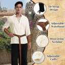 Men's Renaissance Costume Halloween Medieval Pirate Shirt Ankle Banded Pants Viking Belt Accessories (Black, L)