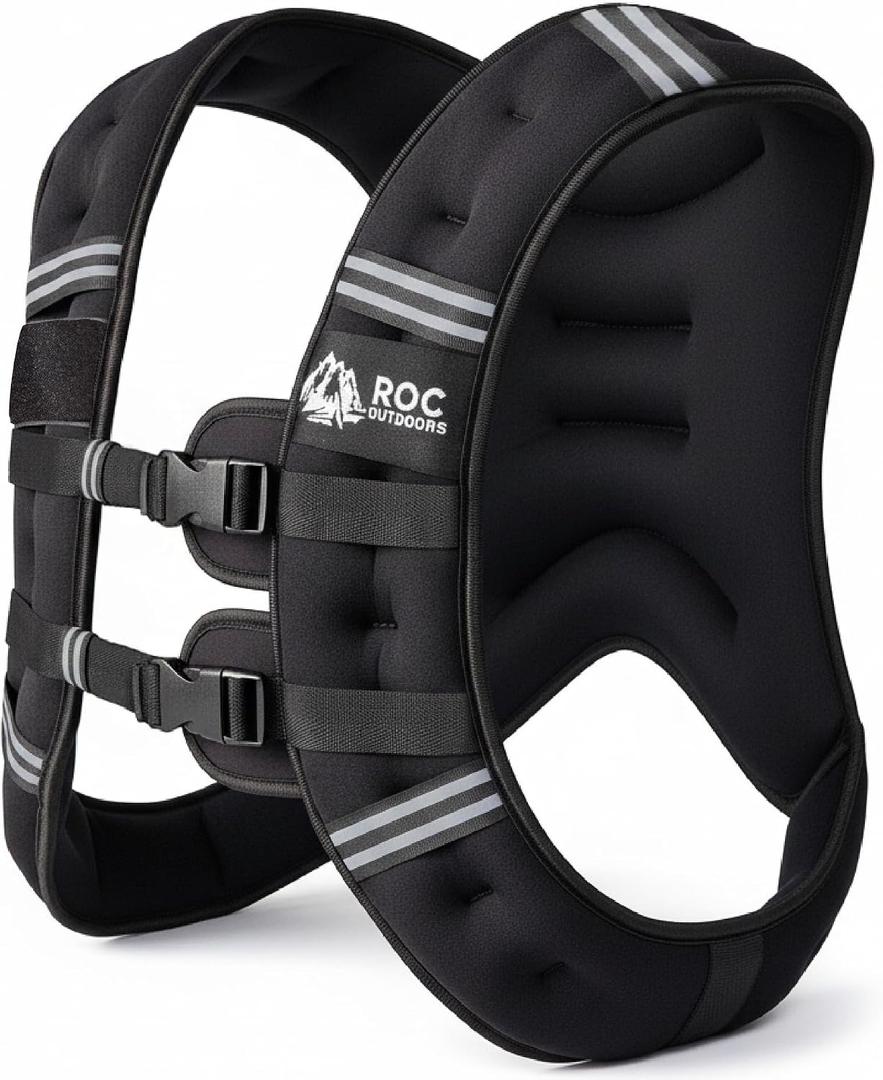 Roc Outdoors Weighted Vest W/ Rub-Free Technology for Woman and Men, Weight Vest with Reflective Stripe for Workout, Strength Training, Running, Walking, Fitness, Weight Training, Weight Loss, Weightlifting (Black, 30lb)