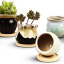 Brajttt 2.1 Inch Succulent Pot with Drainage, Planting/Flower Pots, Small Planter for Mini Plant Ceramic Flowing Glaze Base Serial Set with Holes