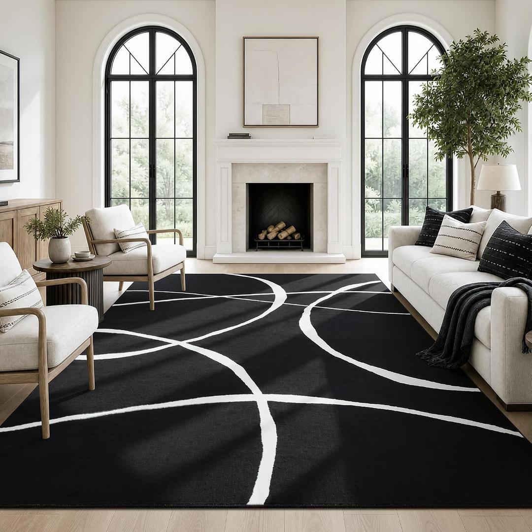 YIHOUSE 8x10 Washable Modern Abstract Black White Area Rug