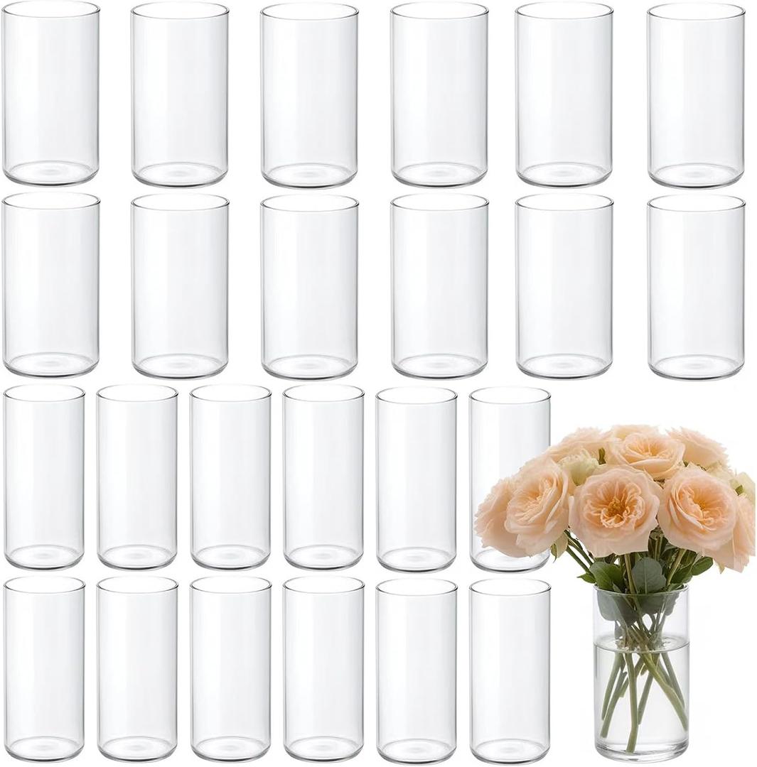 24 Pack Glass Vases for Centerpiece, Two Size 6 Inch Tall Small Glass Cylinder Flower Vase Bulk Clear Floating Candle Holder Cylinder Vases for Centerpiece Home Wedding Table, 6x3.5in, 6x2.6in