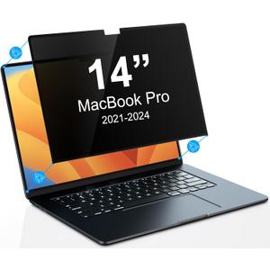 PYS Privacy Screen Protector for MacBook Pro 14 Inch (2021-2025, M1, M2, M3, M4M5) - Nano Attach, Anti-Spy, Reusable & Removable, Blue Light & UV Blocking, 2Pcs Camera Cover Slide, Case Friendly