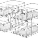 2 Set, 2 Tier Clear Organizer with Dividers for Cabinet, Shlef, Counter - Multiuse Slide-Out Storage Container - Kitchen, Pantry, Medicine Cupboard Bins, Bathroom, Vanity Makeup, Under Sink Organizing