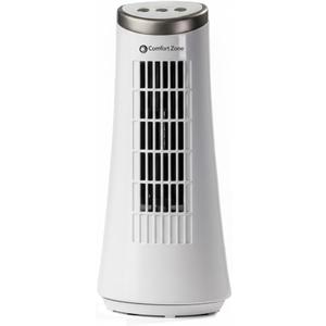 Comfort Zone 12-Inch Oscillating Desktop Tower Fan  Ultra-Slim Bladeless Design with 2 Speeds, Electronic Touch Controls & Carry Handle  Quiet Portable Personal Fan for Bedroom, Dorm, or Office (White)
