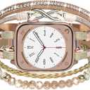 Boho Beaded Bracelet for Apple Watch Band 46mm 40mm 38mm 41mm 44mm 42mm 45mm 49mm Women, Bling Handmade Multilayer Leather Wrap Strap Accessories for iWatch Bands SE Series 11 10 9 8 7 6 5 4 3 2 1