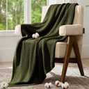 100% Cotton Cable Knit Throw Blanket, Lightweight Soft Knit Blanket for Sofa Couch Bed, Breathable All-Season Throw, Cozy Decorative Blanket, 50 x 60 Inch, Olive Green