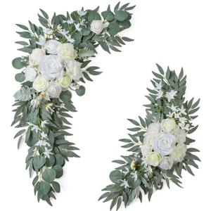 ponatia Wedding Arch Flowers (Pack of 2), Artificial White Wedding Flowers for Wedding Welcome Signs Decorations and Arch Flowers for Wedding Ceremony Reception (White & Ivory)