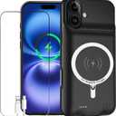 Battery Case for iPhone 16 Plus, Enhanced 12000mAh Portable Protective Wireless Charging Case Support Carplay Compatible with iPhone 16 Plus (6.7 inch) Rechargeable Battery Charger (Black)
