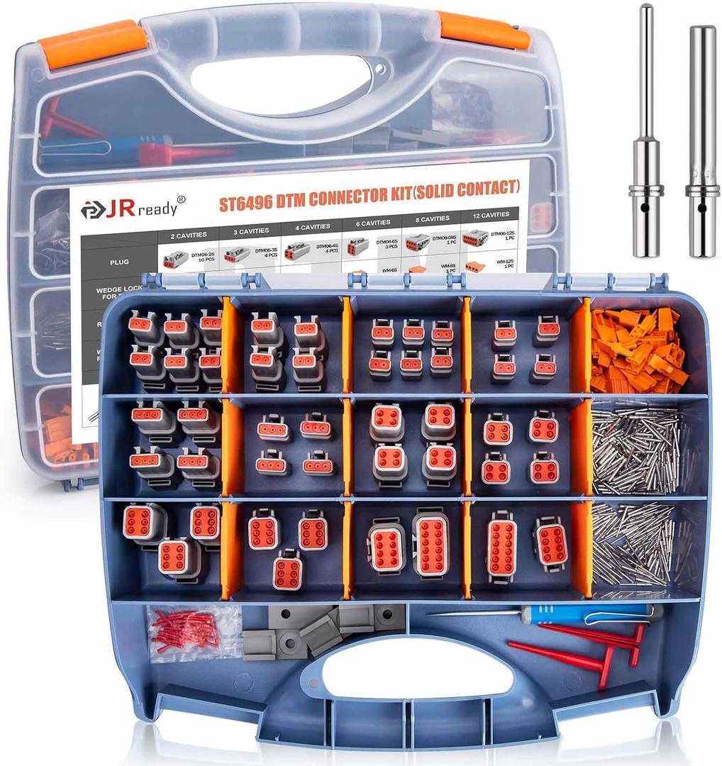 JRready ST6496 Deutsch DTM Connector Kit with Size 20 Solid Contacts(20-22AWG), 2 3 4 6 8 12 Pin DTM Connectors, 300PCS