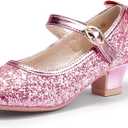 PANDANINJIA Girls Toddler/Little Kid Jada Dress Mary Jane Pumps Bow Low Heels Party Wedding Princess Shoes (Lisa White Pu, 27)