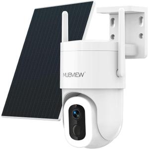 MUBVIEW Solar Security Cameras Wireless Outdoor, 2K Battery Powered Security Camera, Floodlight Camera with 800 Lumens Light & Siren, 360 PTZ, Color Night Vision, PIR Detection, 2.4GHz, IP66