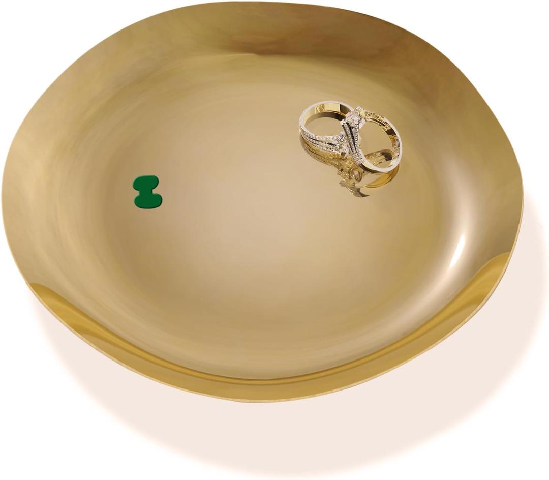 Jewelry Tray Ring Dish, Gold-Tone Stainless Steel Catchall Organizer, Minimalist Vanity & Nightstand Decor (I)