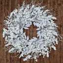 24 Inch Snow Flocked White Berry Winter Wreath with Twig & Leave- Artificial Christmas Wreaths for Front Door Porch Wall Window Porch Fireplace Outdoor Decor