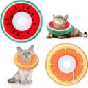 2 Pcs Adjustable Cat Cone Collar Soft Small Cat Recovery Elizabethan Collar for Kittens After Surgery Kitten Neck Cones Donut Cute Orange Watermelon for Small Dogs Pet, Under 7 lbs