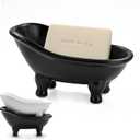 1piece 5.6" Black Ceramic Mini Bathtub Soap Dish Small Planter Makeup Organizer Container Hamster Bathtub (Black)