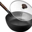 Frying Pan with Lid Skillet Nonstick 10 inch Carbon Steel Wok Pan Woks and Stir Fry Pans for Electric,Induction and Gas Stoves (Black)