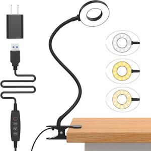 iZELL Desk Lamp, [3 Color Modes & 10 Brightness] LED Reading Light with Clamp, Flexible Gooseneck Book Light for Kids Reading Book in Bed at Night Clip on Table, Headboard, Dorm - 15.8 Black