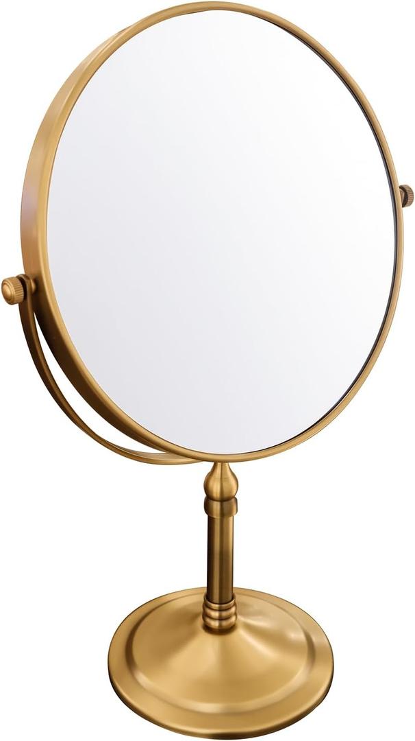 Antique Brass Makeup Mirror 1X/10X Free Standing 8 Inches 360 Swivel Dual-Sided Tabletop Makeup Mirror, Metal
