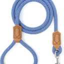 Mile High Life | Premium Leather Dog Leash | Strong Rope Leash | Leather Handle | Zinc Alloy Strong Clasp | Small Medium Large Dogs | 4/5/6 Feet(Blue White, 60 Inch (Pack of 1))
