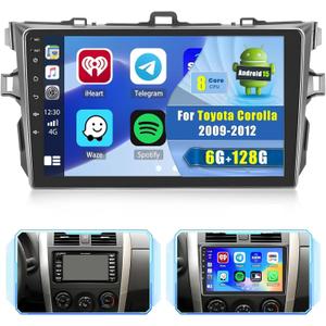 6G+128G 8Core Car Radio for Toyota Corolla 2009-2013 Android Car Stereo Wireless Carplay, 9'' HD Touchscreen Mirror Link GPS Navigation WiFi Bluetooth FM RDS EQ-32 DSP SWC Backup Camera