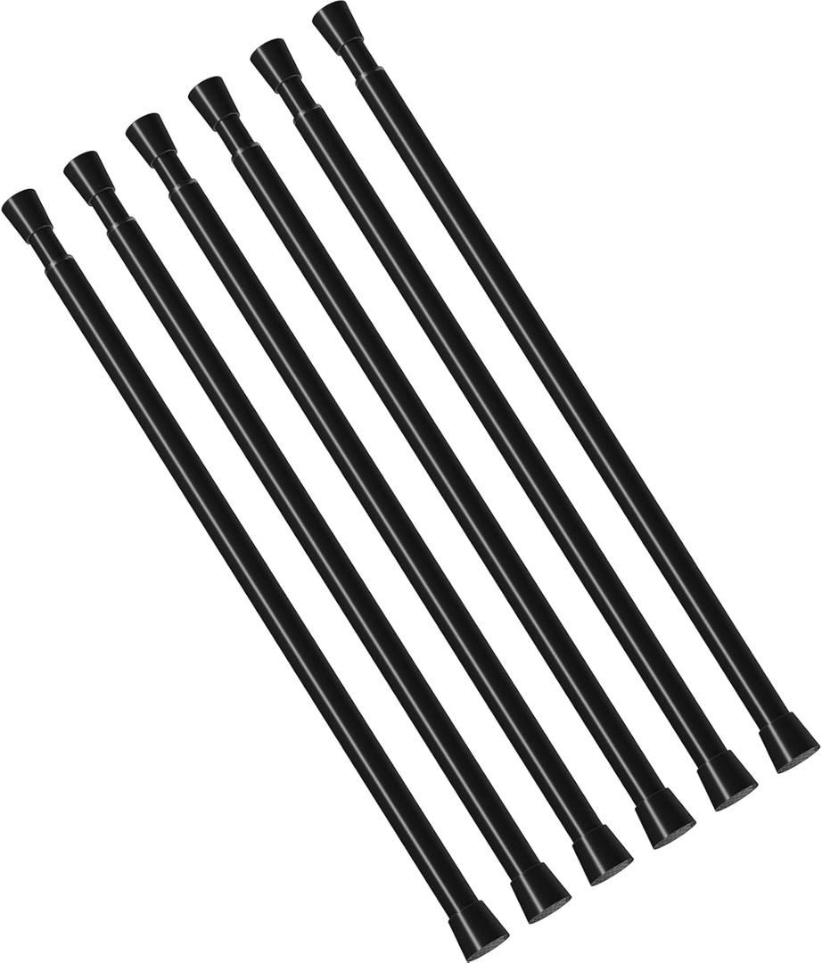 6 Pack Small Spring Tension Curtain Rod 13 to 19 Inch Black Short Tension Rod Thin Tension Rod Adjustable Spring Curtain Rods Slim Spring Tension Rods No Drill for Closet Window Cupboard Door