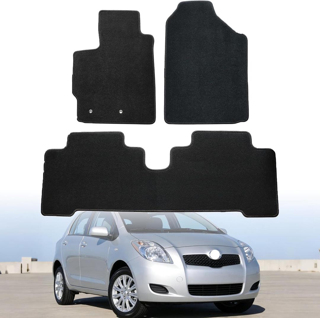 GXARTS Car Floor Mats Carpet Full Set Fit for Toyota Yaris 2007 2008 2009 2010 2011 2012| All-Weather Protect, Velour, Black | Waterproof Anti Sliding Back