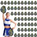 60 Pcs Cheerleading Pom Poms Cheering Pompoms Bulk Cheer Metallic Foil Pom with Baton Handle Plastic Poms Squad for Game Team Spirit Sports Dancing Basketball Club (Blue, Gold)