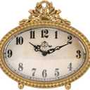 NIKKY HOME Vintage Table Top Clock, Silent Small Shelf Desk Clock Battery Operated Rustic Design, Home Decor for Living Room, Bedroom, Bedside, Gift Clock - Gold