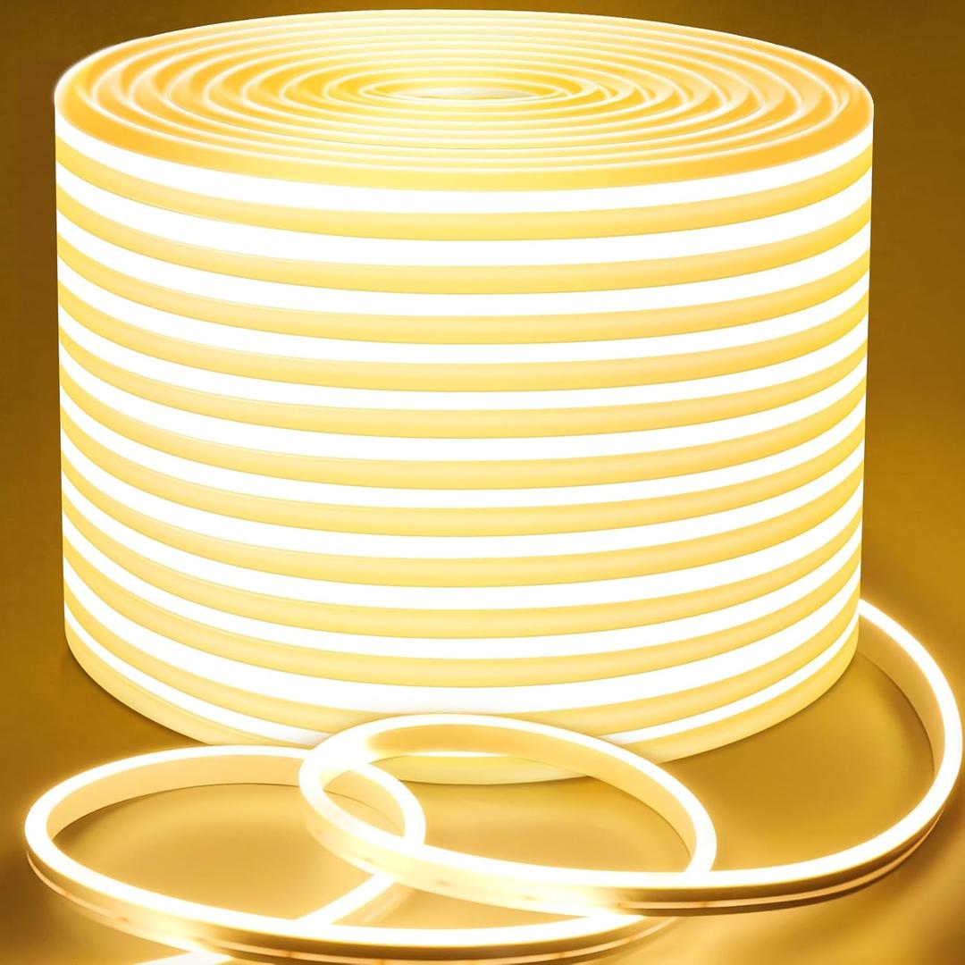 Lamomo LED Neon Lights, 32.8Ft Warm White Dimmable Led Rope Flex, 24V Waterproof LED Strip Lights, Silicone 3000K Neon Strip Lighting for Bedroom Indoor Home Decor