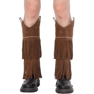 FURPHI Western Cowboy Fringe Boot Covers Tassels Cowgirl Leg Covers Halloween Cosplay Costume Accessories for Women (Brown)