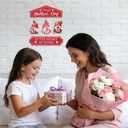 TOARTi Happy Mother's Day Wooden Sign Hanging(10.7x17.5),Mom Is The Heart Of Home Wall Decor With Cute Gnomes, Romantic Pink Heart Mothers Day Gifts for Mom Wife Grandma Woman