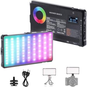 NEEWER Basics RGB Video Light, 8W 2700K-7500K Portable Full RGB Colors 17 Scenes CRI97, 4000mAh Rechargeable Metal Small LED Camera Panel Lighting for DSLR Tripod Streaming Video Recording, SL90C