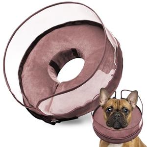 BARKLESS Dog Cone, Inflatable Dog Cone After Surgery for Breeds, Soft Surgery Collar with Enhanced Anti-Licking Guard Shield for Pets, Patented Protective Donut Collar, Coffee, Medium