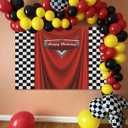 Race Car Birthday Party Supplies 128pcs Balloons Arch Garland Kit 5x3ft Racing Car Theme Happy Birthday Backdrop Decorations for Kids Boys Anniversary Cake Table Decorations