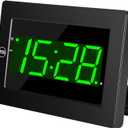 Digital Wall Clock Battery Operated - LED Display Digital Alarm Clock Battery Powered Only, Brightness Adjustable, 12/24Hr (Black-green)