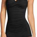 Sovoyontee Women's One Piece Tummy Control Swimwear Boyleg Ruched Swimsuit (X-Large)
