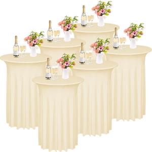 Kochorie 6 Pieces Cocktail Table Skirt Round Cocktail Table Covers 32 x 43 Inch Spandex Stretch High Top Table Cloth for Wedding Table Bar Banquet Party Supplies (Champagne)