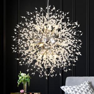 SineRise Modern Crystal Chandeliers Firework, Crystal Light Fixture, Dandelion Chandelier (12-Light, Chrome) for Foyer Hallway Entryway Kitchen Bedroom (Bulbs Not Included) (12-Light (Semi-Flush Mount))