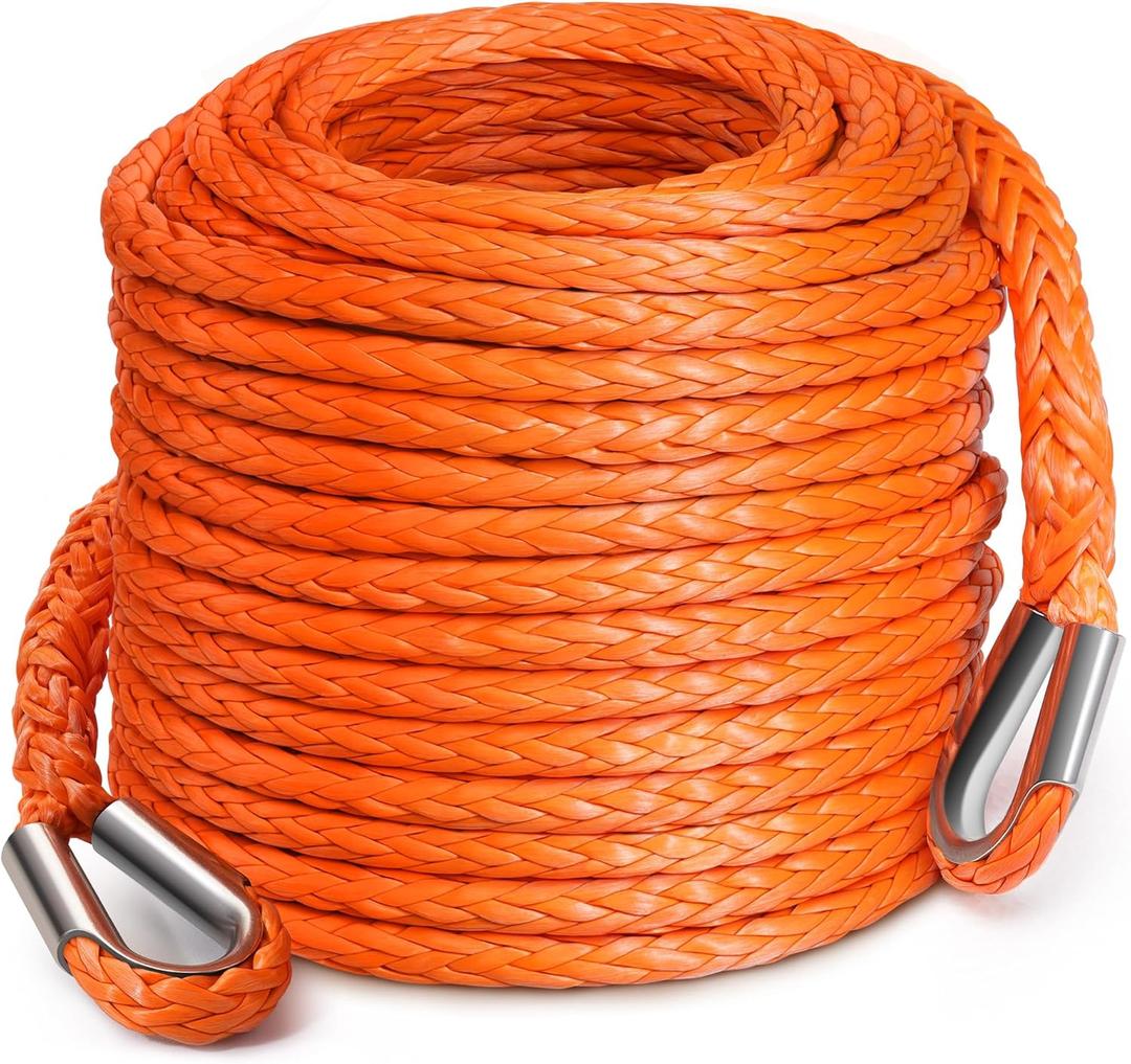 DAYDOOR Winch Rope Extension, 3/8'' x 92ft Synthetic Winch Extension Rope, 26,500 Lbs Winch Extension Line for Off Road Vehicle ATV UTV SUV Jeep(Orange)