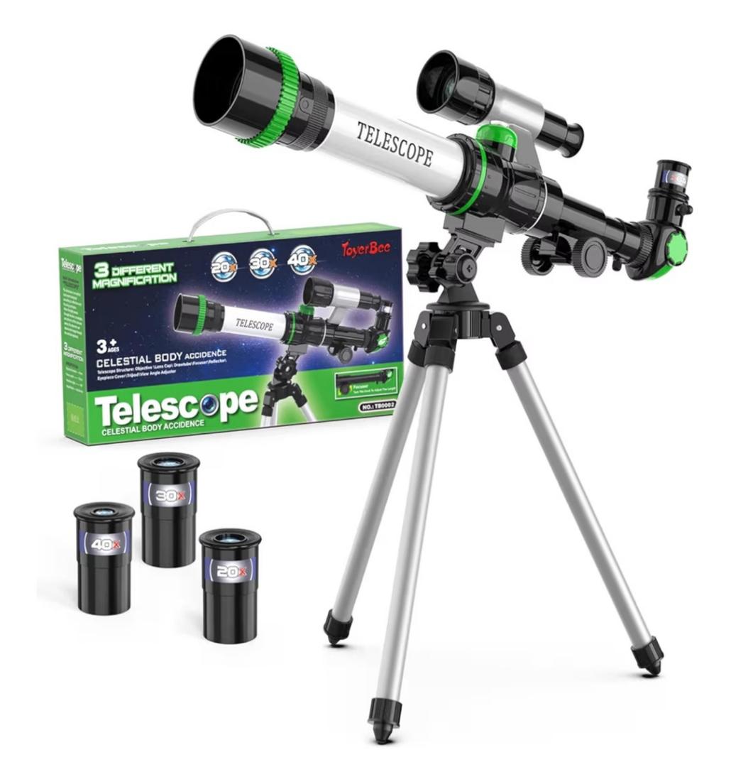 ToyerBee Kids Telescope, Space Toys with 3 Eyepieces & Compass, Portable Science Kits for Kids as Astronomy Gifts, Great Educational Telescope and Stem Toys to See Moon, Buildings and Animals, Green