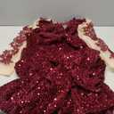 Velvet Sequin Full Sleeve Lace Floral Party Evening Dress Burgundy X-Large