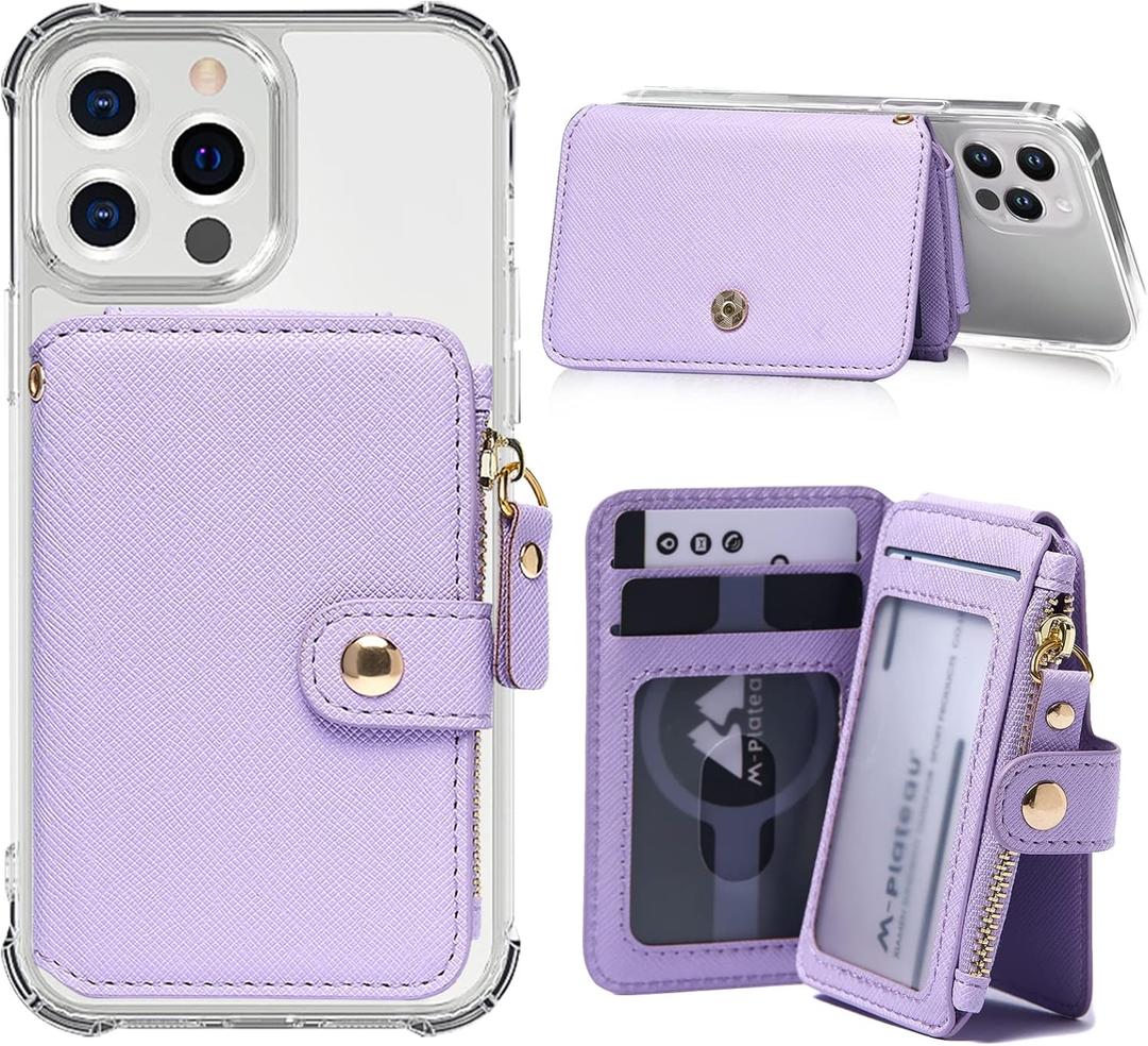 M-Plateau Phone Wallet Stick On, Credit Card Holder for Women Attachable 3M Sticker,Phone Card Holder Compatible with iPhone 14 pro case and Most Smartphones (Purple)
